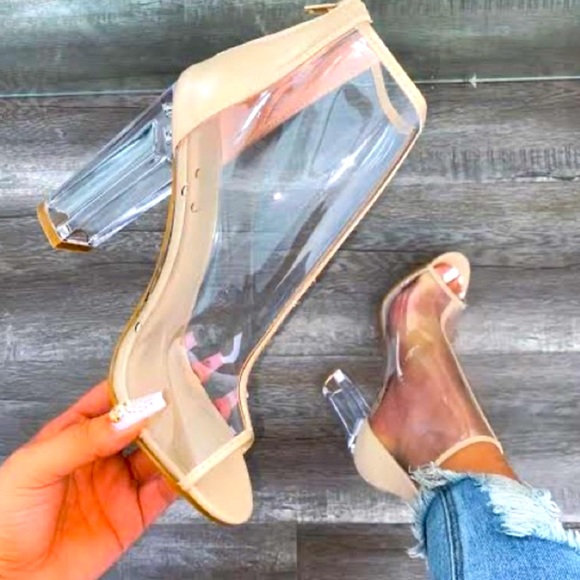 BAMBOO Shoes - Bamboo Transparent Chunky Heel  Sexy Rain Boots PVC Peep Toe Ankle Boots
